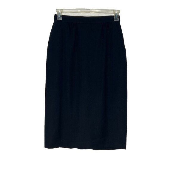 Hawksley & Wight Black Wool Skirt Sz 10 Fully Lined 100% Wool Back Slit Mature - Picture 1 of 11